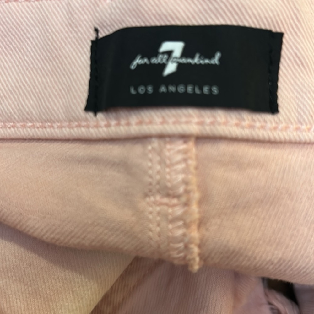 7 For All Mankind Monroe Pink Tie- DyeHigh Rise Jean Cut Off Shorts Size 26 - Picture 5 of 9